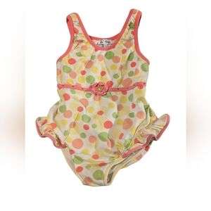 Le Top Pink and Green Polka Dot Kids Swimsuit One‎ Piece Sunsuit Retro
